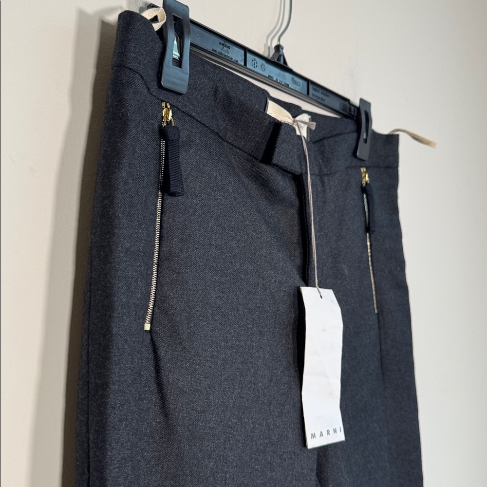 Marni Black Straight-Leg Trousers with Gold Zipper Details - Picture 2 of 5